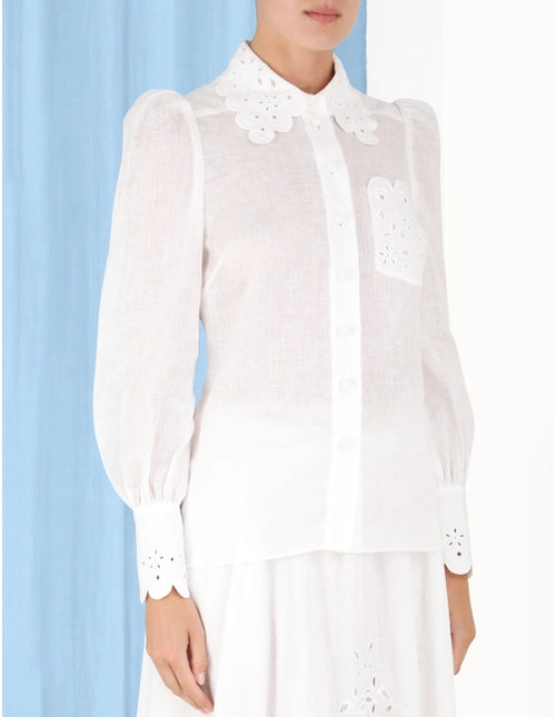Clover Embroidered - Skjorte - White - Hør