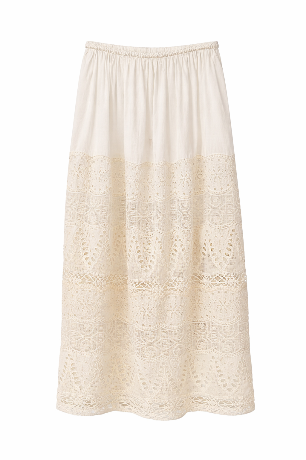 Pia Tjelta - Cannoli - Nederdel - lang - broderi anglaise - kniplinger - bomuld - ecru