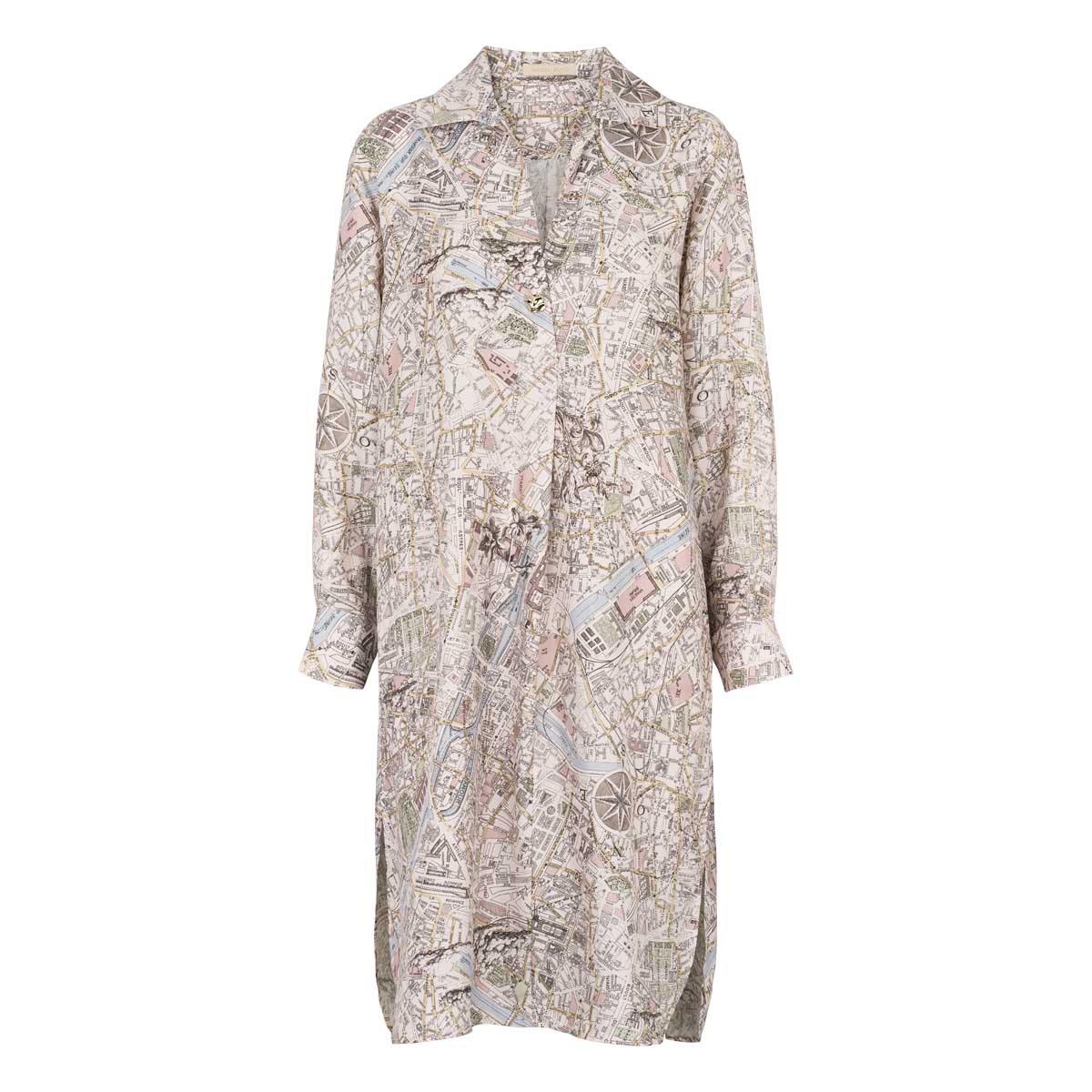 Elora - løs skjortekjole - Pariskortprint - silke - viscose