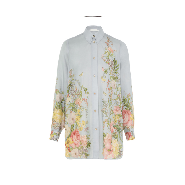 Waverly  Relaxed Shirt - Flower - Silk - blå