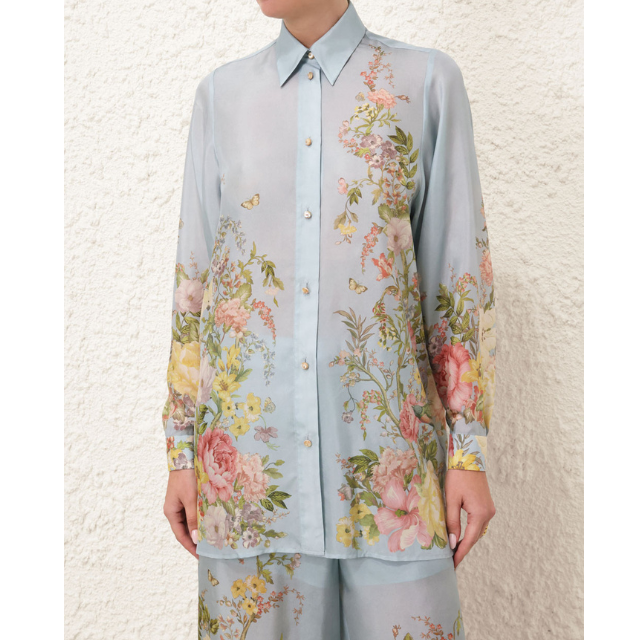 Waverly  Relaxed Shirt - Flower - Silk - blå