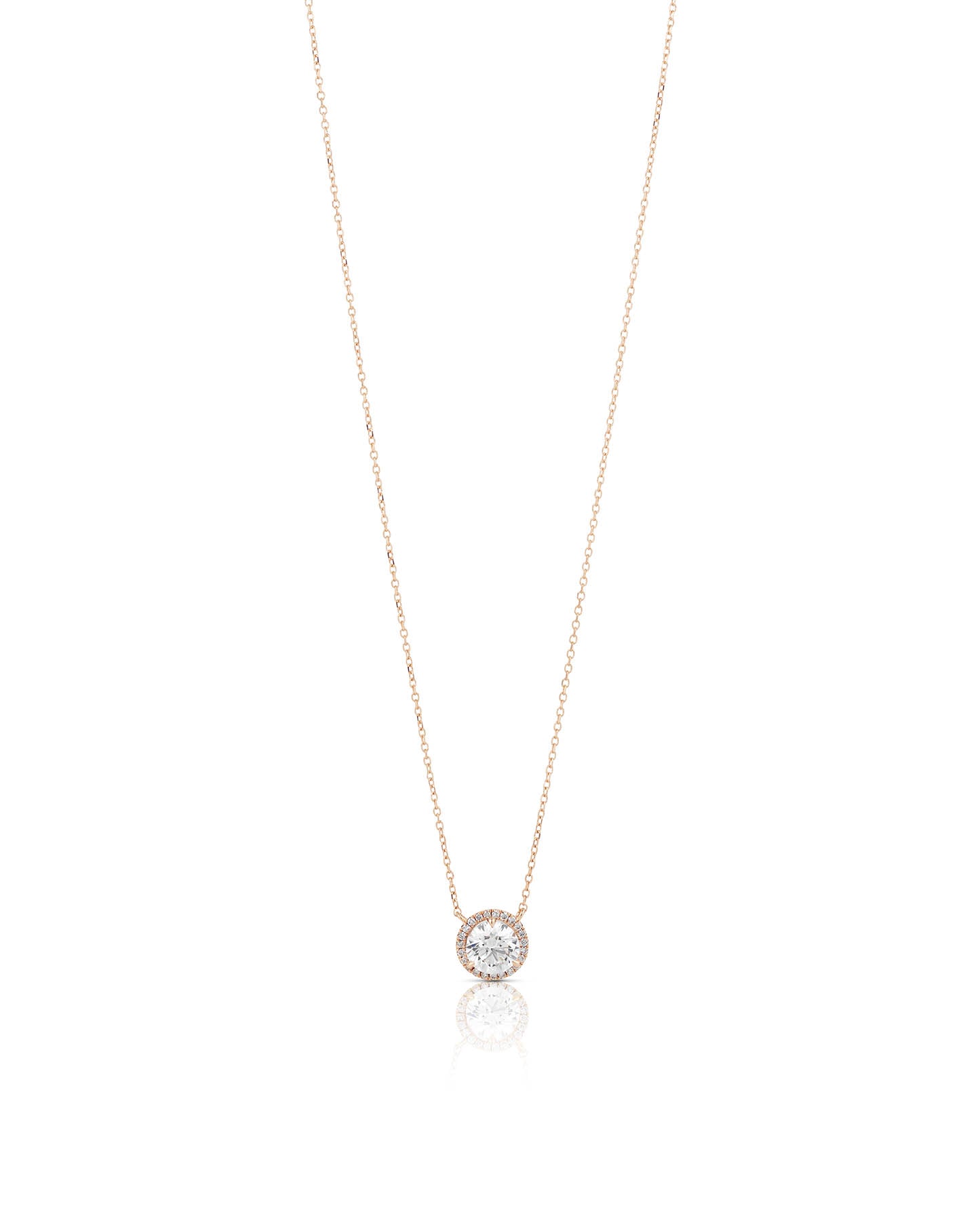 Halskæde - Gult Guld - Rund - diamanter - Halo fatning -