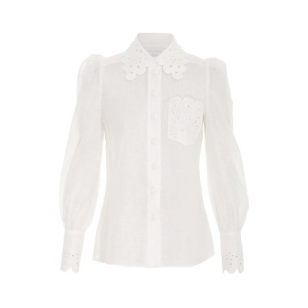 Clover Embroidered - Skjorte - White - Hør
