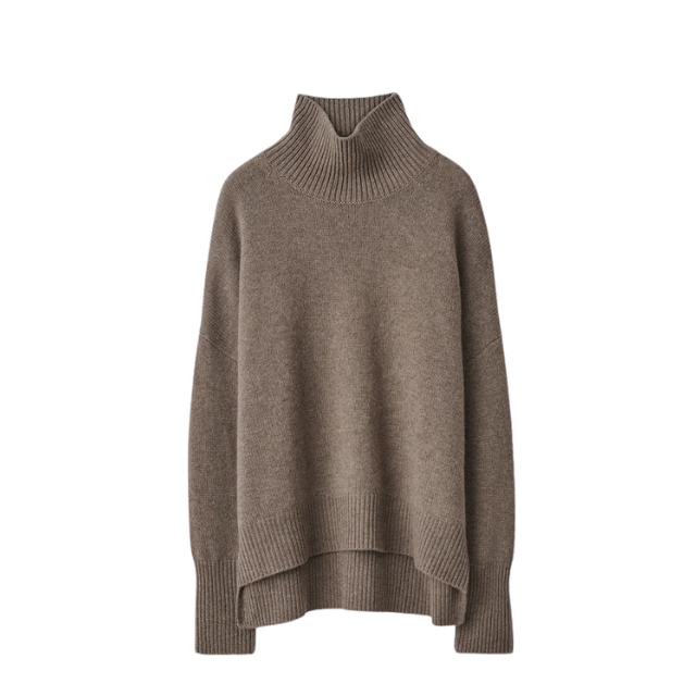 Rullekravestrikbluse - Heidi - Kasmir - Truffle