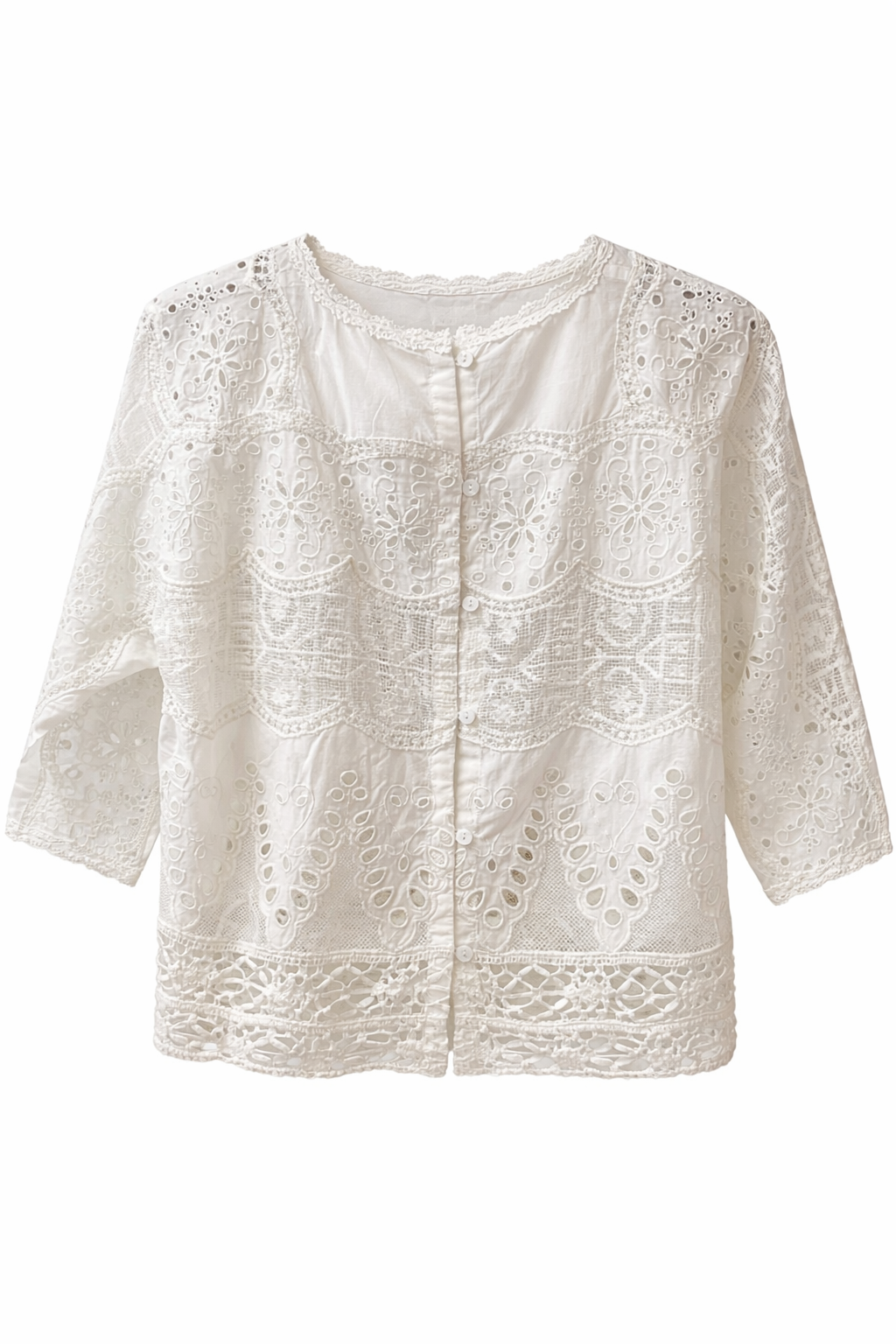 Phoenix - Bluse - broderi angalise - kniplinger - bomuld - ecru