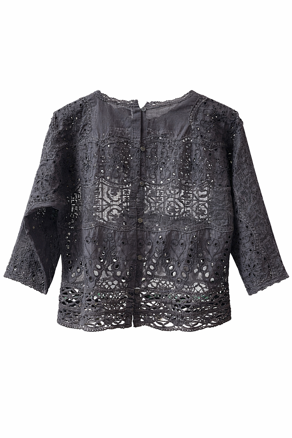 Phoenix - Bluse - broderi angalise - kniplinger - bomuld - sort