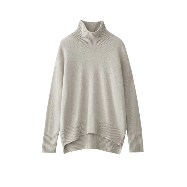 Rullekravestrikbluse - kasmir - Heidi - Oyster