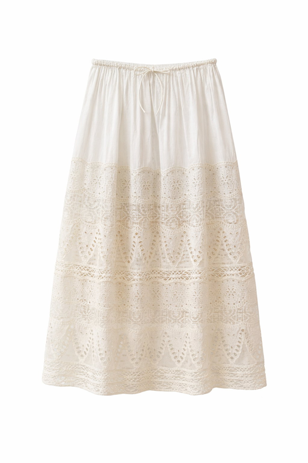 Pia Tjelta - Cannoli - Nederdel - lang - broderi anglaise - kniplinger - bomuld - ecru